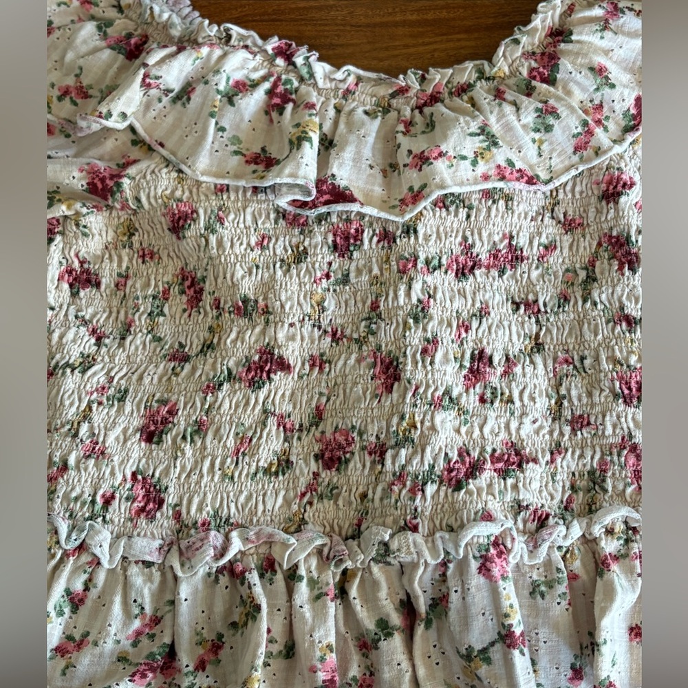 Free People FP Women’s Aster Floral Favorite Girl Ruffled Smocked Top Large L - Picture 14 of 14